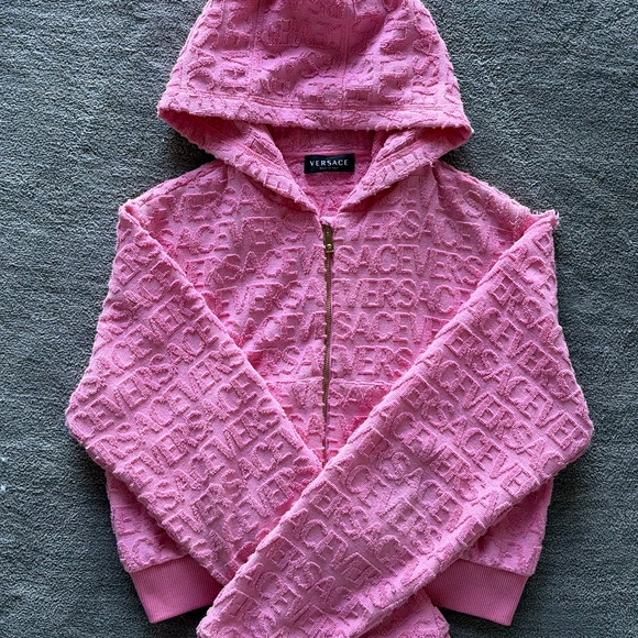 Versace Jackets & Blazers - Woman's Cropped Versace Pink Zip Up Jacket